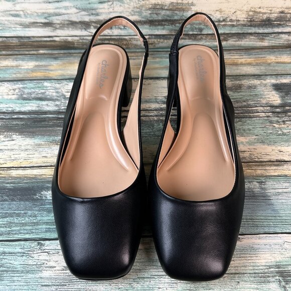 Charles David Slingback Pumps Womens 9M Black Faux Leather Dress Formal Shoes - Picture 3 of 10